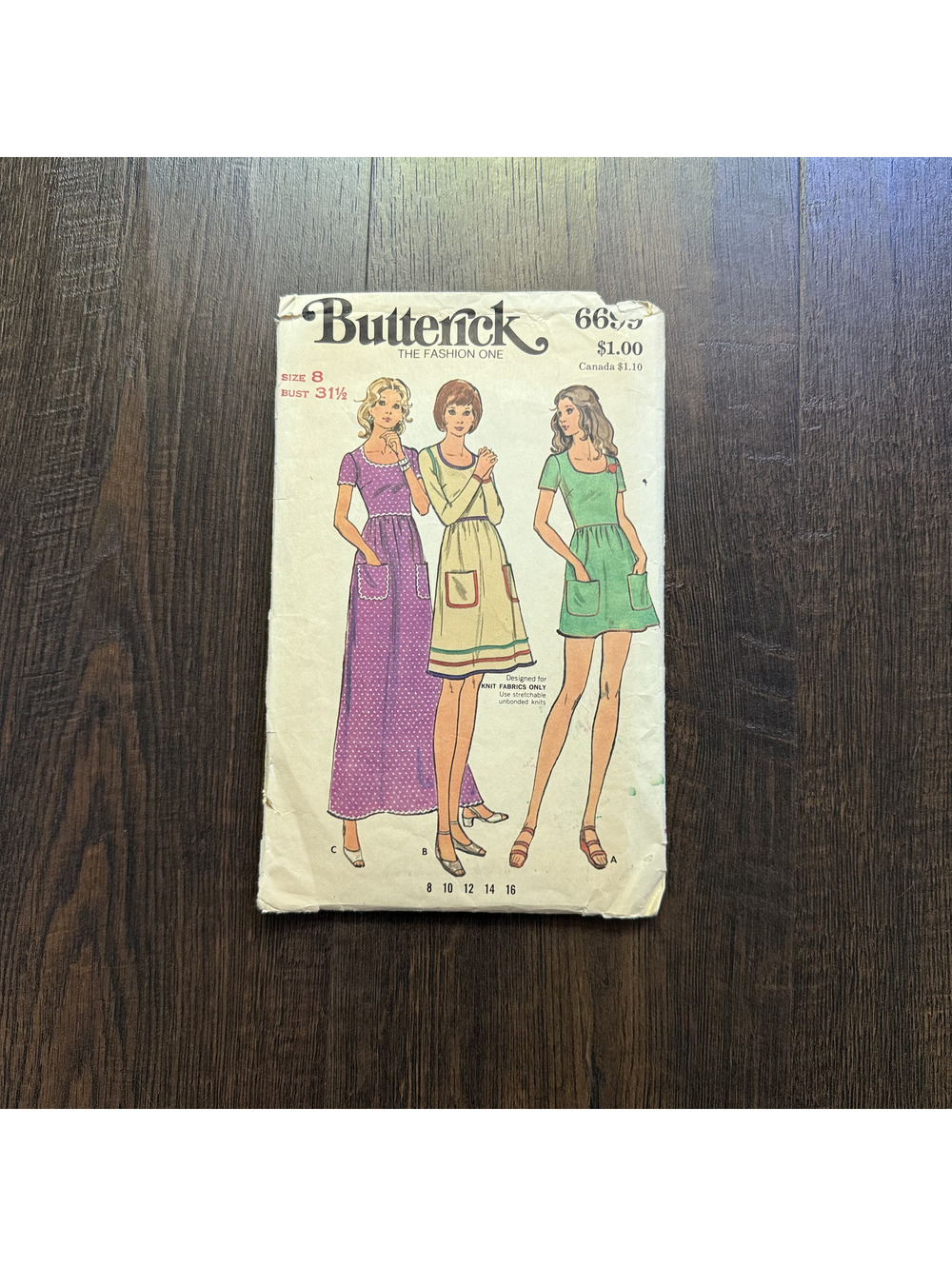 Vintage 1970s Butterick 6699 Sewing Pattern Mini Maxi Dress Size 8 Bust 31.5